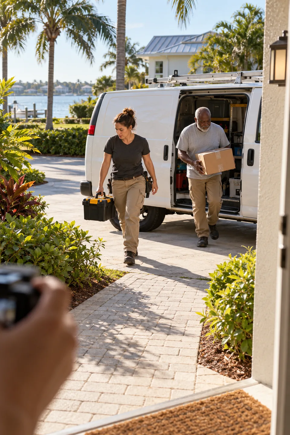 crew unloading equipment before a residential appointment
